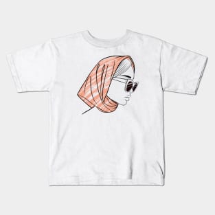 beautiful girl in a pink bandana and sunglasses Kids T-Shirt